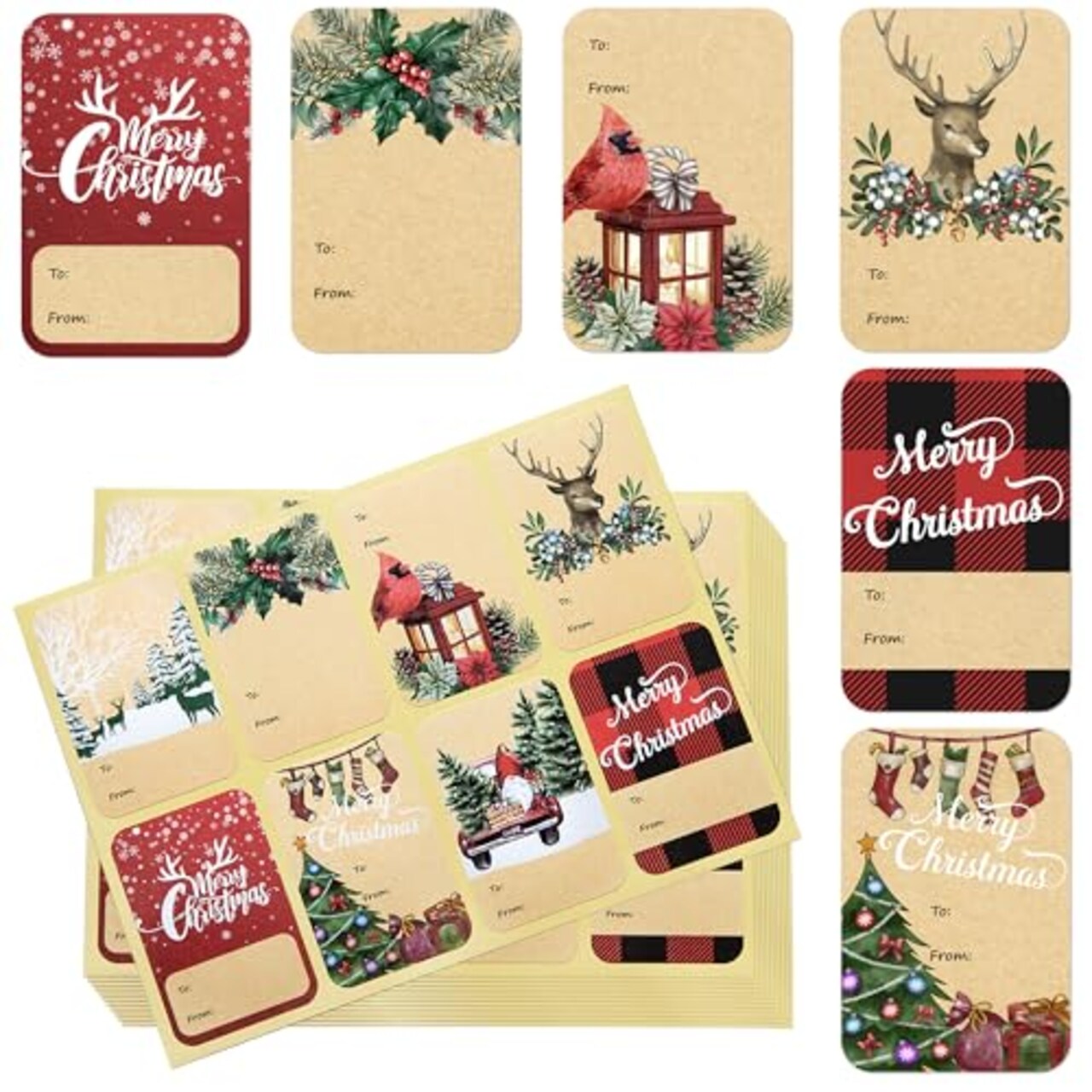 DreamBuilt 120pcs Christmas Gift Tags Stickers Self Adhesive - 2"x3" Christmas Name Tags for Gifts Festival - to from Gift Tag Stickers for Presents